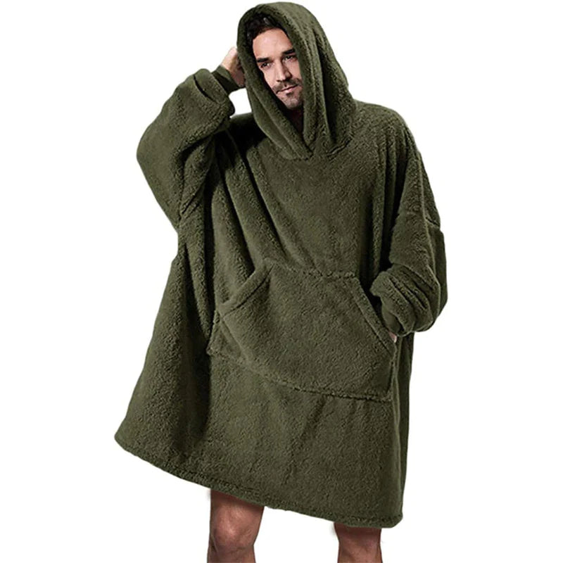 Plaid à Capuche Oversize – Sweat-Couverture Polaire Ultra-Douce à Manches avec Grande Poche, Unisexe
