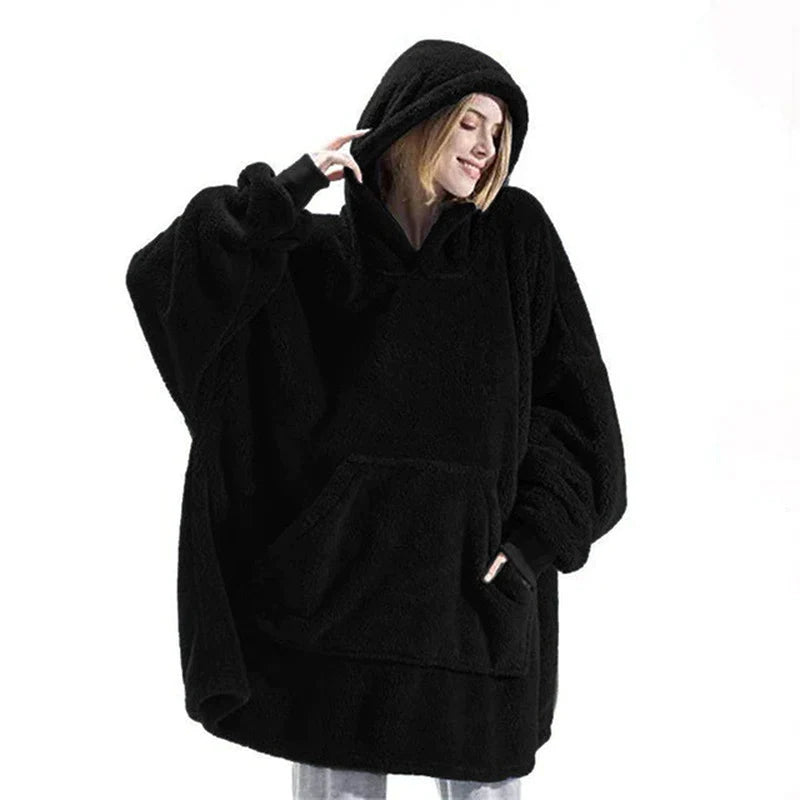 Plaid à Capuche Oversize – Sweat-Couverture Polaire Ultra-Douce à Manches avec Grande Poche, Unisexe