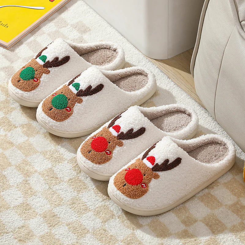 Chaussons Renne en Peluche – Pantoufles d'Hiver Ultra-Douces pour Femme & Homme