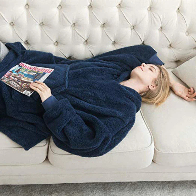 Plaid à Capuche Oversize – Sweat-Couverture Polaire Ultra-Douce à Manches avec Grande Poche, Unisexe