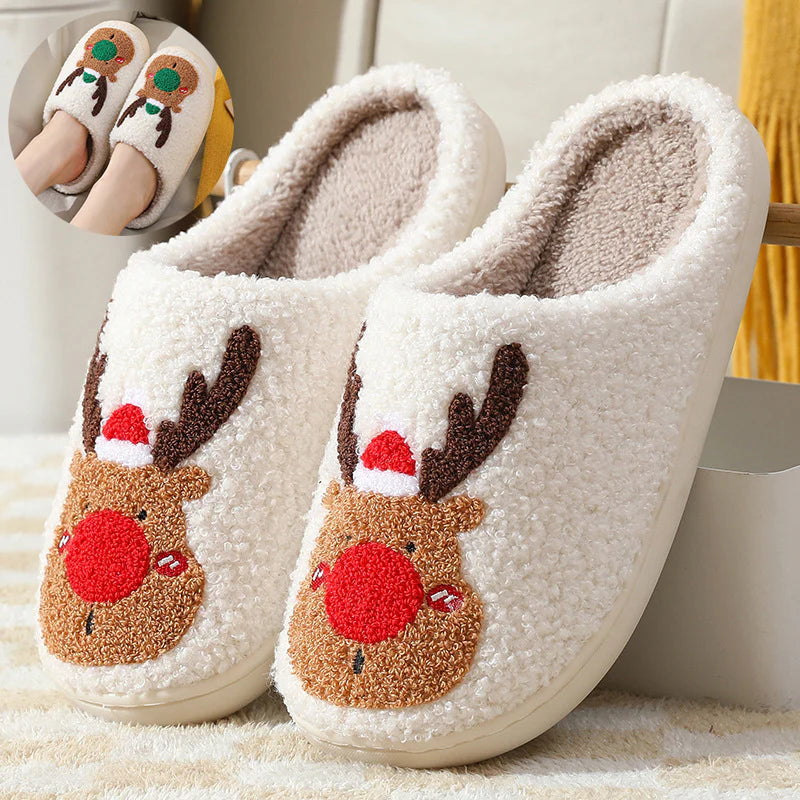 Chaussons Renne en Peluche – Pantoufles d'Hiver Ultra-Douces pour Femme & Homme