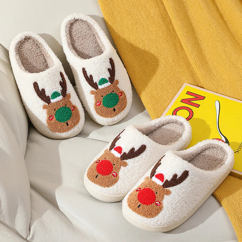 Chaussons Renne en Peluche – Pantoufles d'Hiver Ultra-Douces pour Femme & Homme