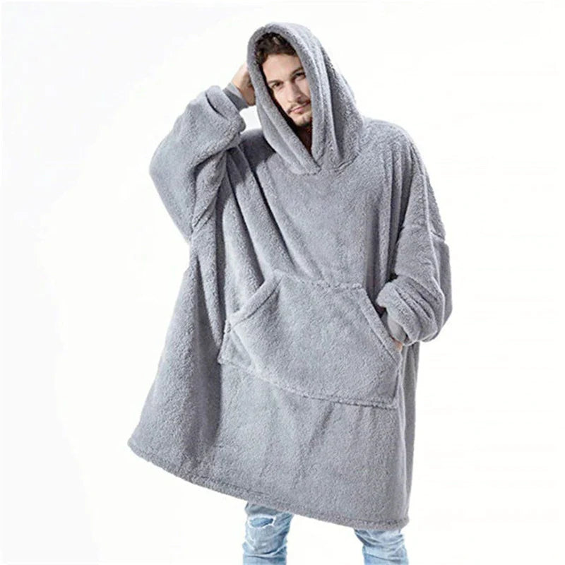 Plaid à Capuche Oversize – Sweat-Couverture Polaire Ultra-Douce à Manches avec Grande Poche, Unisexe