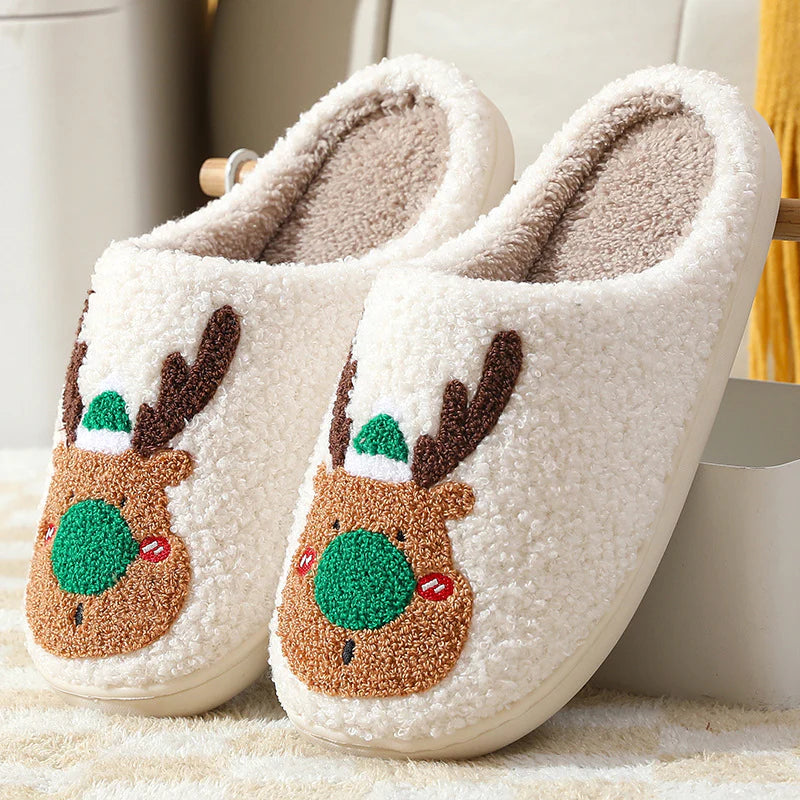 Chaussons Renne en Peluche – Pantoufles d'Hiver Ultra-Douces pour Femme & Homme