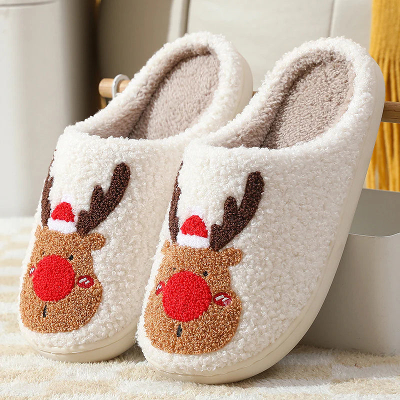 Chaussons Renne en Peluche – Pantoufles d'Hiver Ultra-Douces pour Femme & Homme