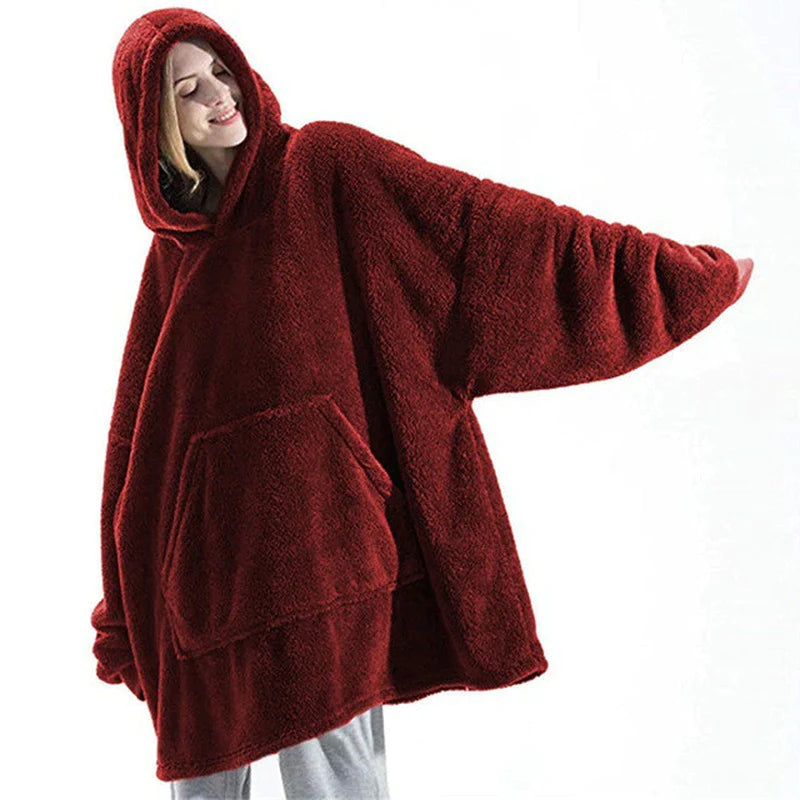 Plaid à Capuche Oversize – Sweat-Couverture Polaire Ultra-Douce à Manches avec Grande Poche, Unisexe