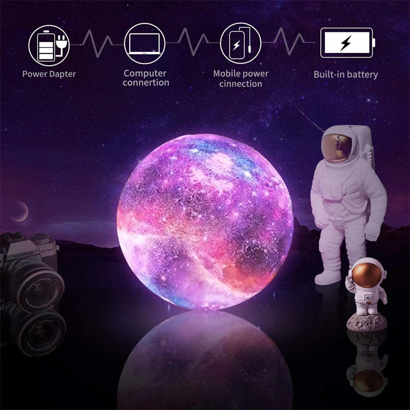 Lampe Lune Galaxie 3D – Veilleuse 16 Couleurs avec Télécommande & Socle en Bois