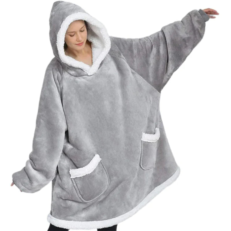 Plaid à Capuche Oversize – Sweat-Couverture Polaire Ultra-Douce à Manches avec Grande Poche, Unisexe