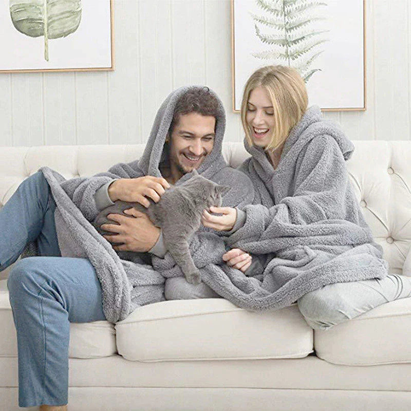 Plaid à Capuche Oversize – Sweat-Couverture Polaire Ultra-Douce à Manches avec Grande Poche, Unisexe