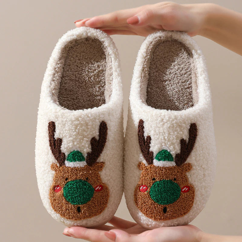 Chaussons Renne en Peluche – Pantoufles d'Hiver Ultra-Douces pour Femme & Homme