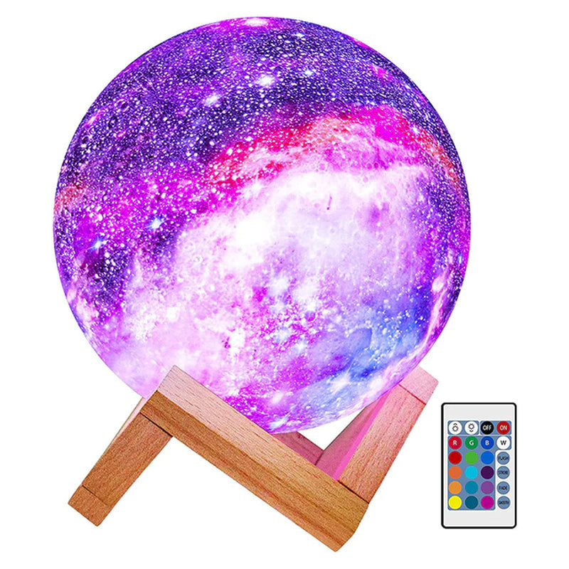 Lampe Lune Galaxie 3D – Veilleuse 16 Couleurs avec Télécommande & Socle en Bois