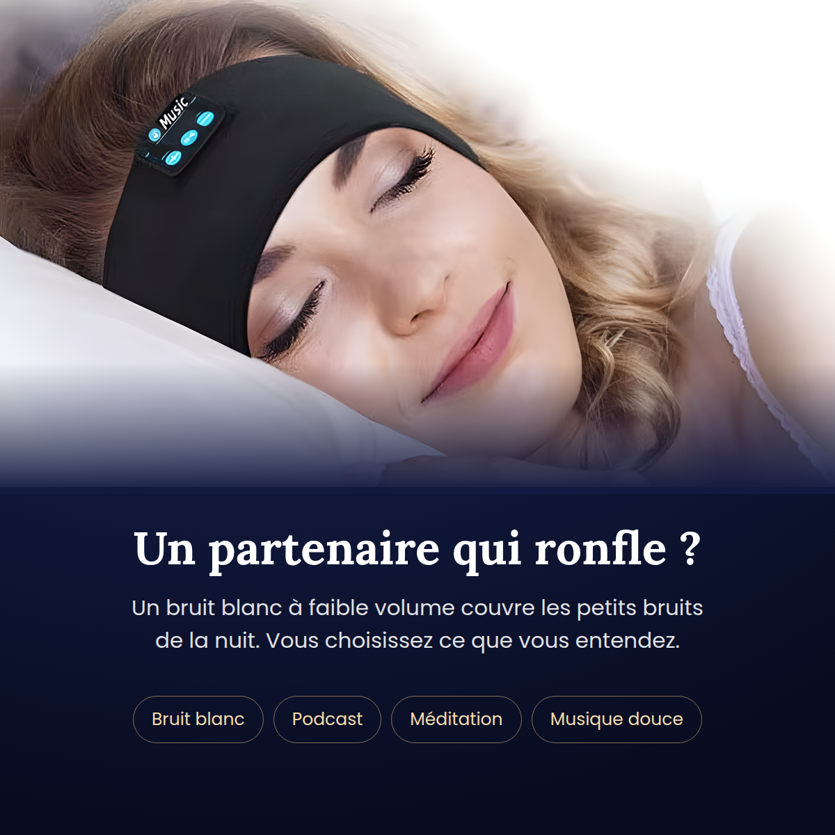Bandeau de sommeil Bluetooth pour écouter un bruit blanc contre les ronflements | Maison Nuage