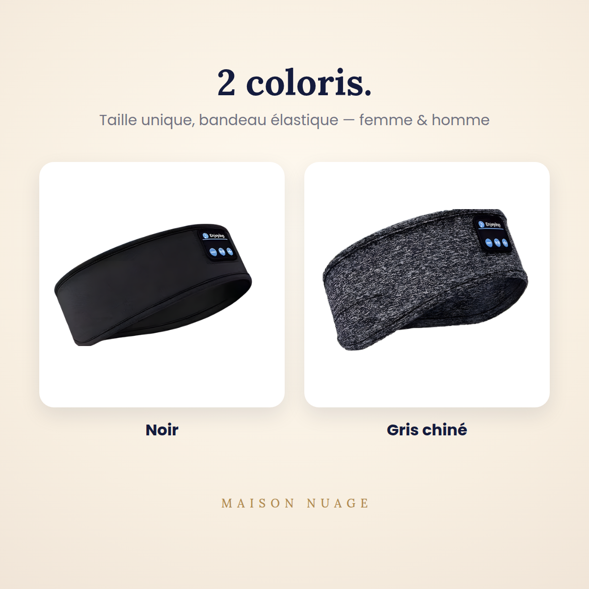 Bandeau de sommeil Bluetooth en noir et en gris chiné | Maison Nuage