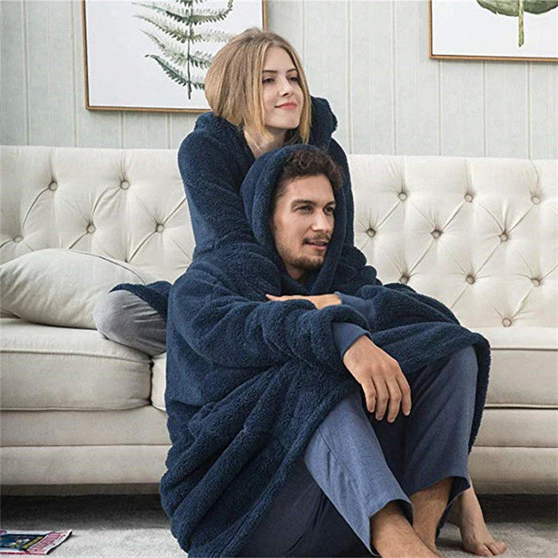 Plaid à Capuche Oversize – Sweat-Couverture Polaire Ultra-Douce à Manches avec Grande Poche, Unisexe