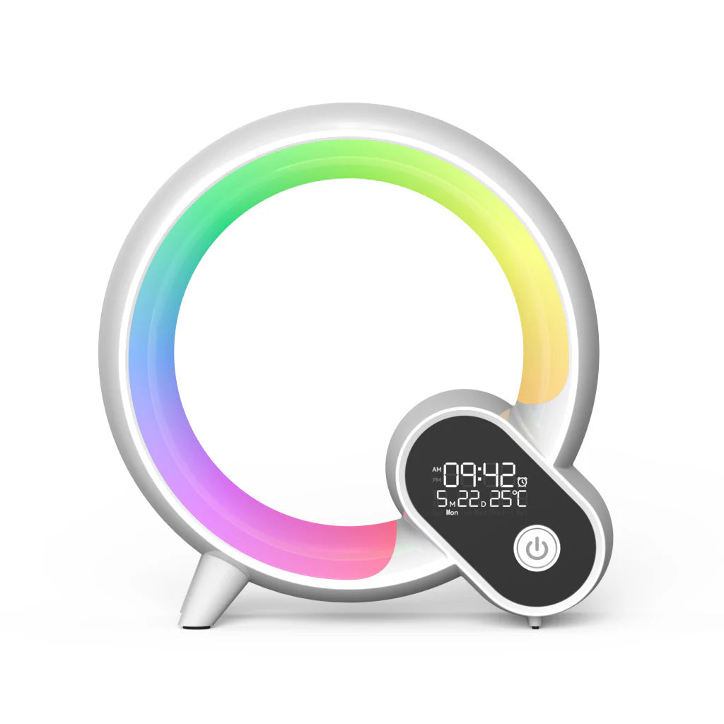 Réveil Lumineux – Lampe d'Ambiance Multicolore avec Bruits Blancs, Télécommande & Appli