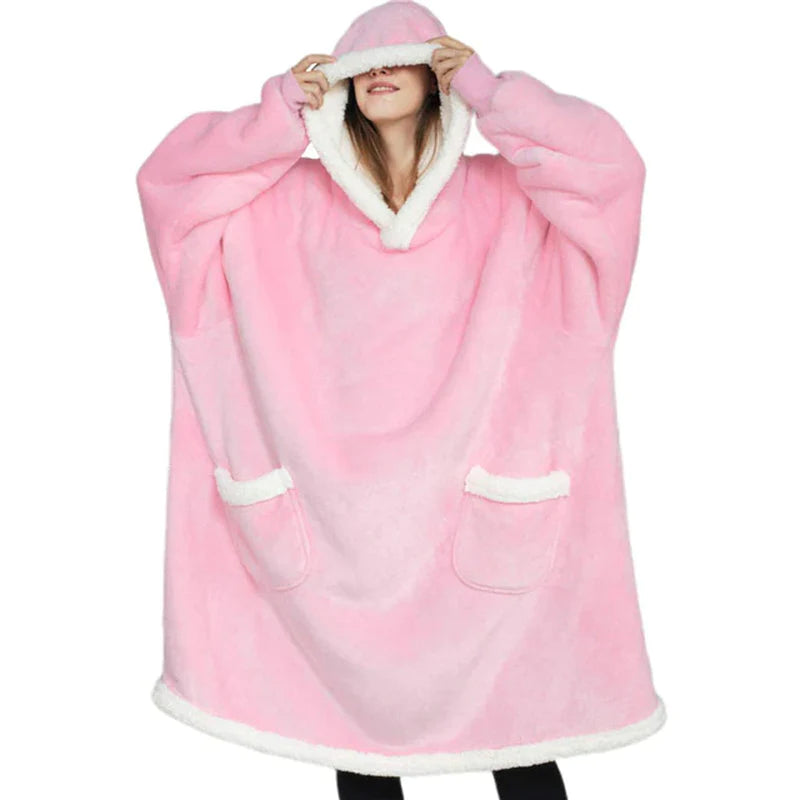 Plaid à Capuche Oversize – Sweat-Couverture Polaire Ultra-Douce à Manches avec Grande Poche, Unisexe