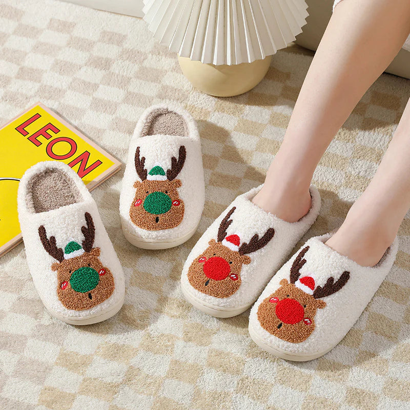 Chaussons Renne en Peluche – Pantoufles d'Hiver Ultra-Douces pour Femme & Homme