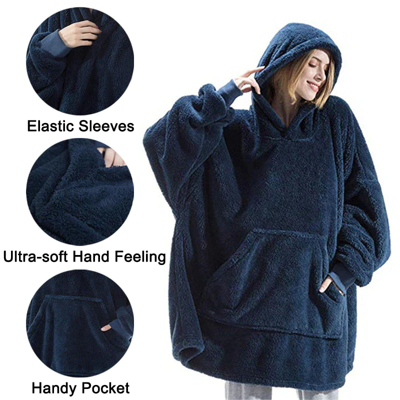 Plaid à Capuche Oversize – Sweat-Couverture Polaire Ultra-Douce à Manches avec Grande Poche, Unisexe