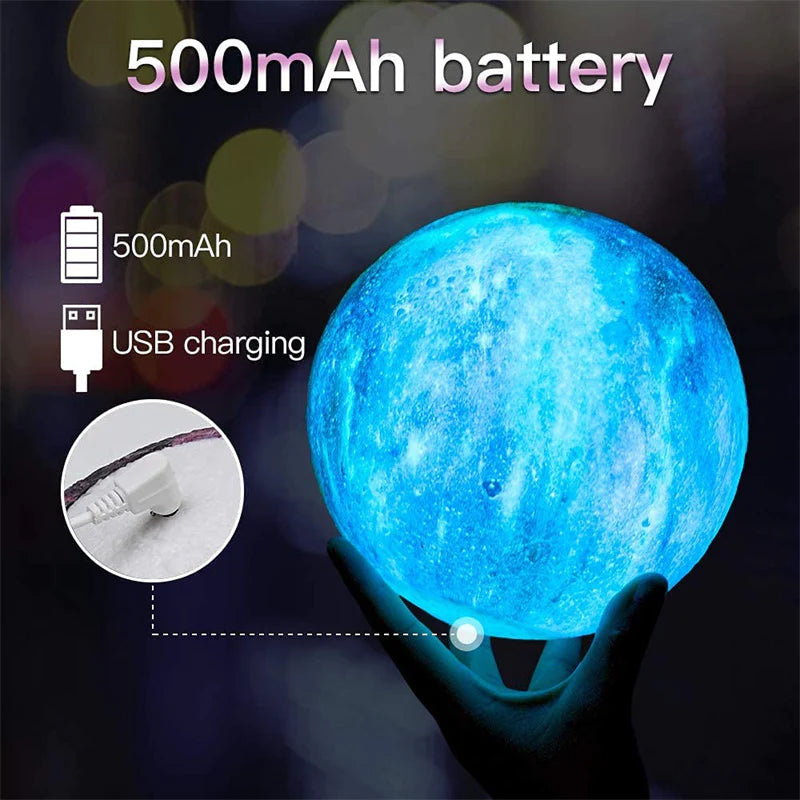 Lampe Lune Galaxie 3D – Veilleuse 16 Couleurs avec Télécommande & Socle en Bois